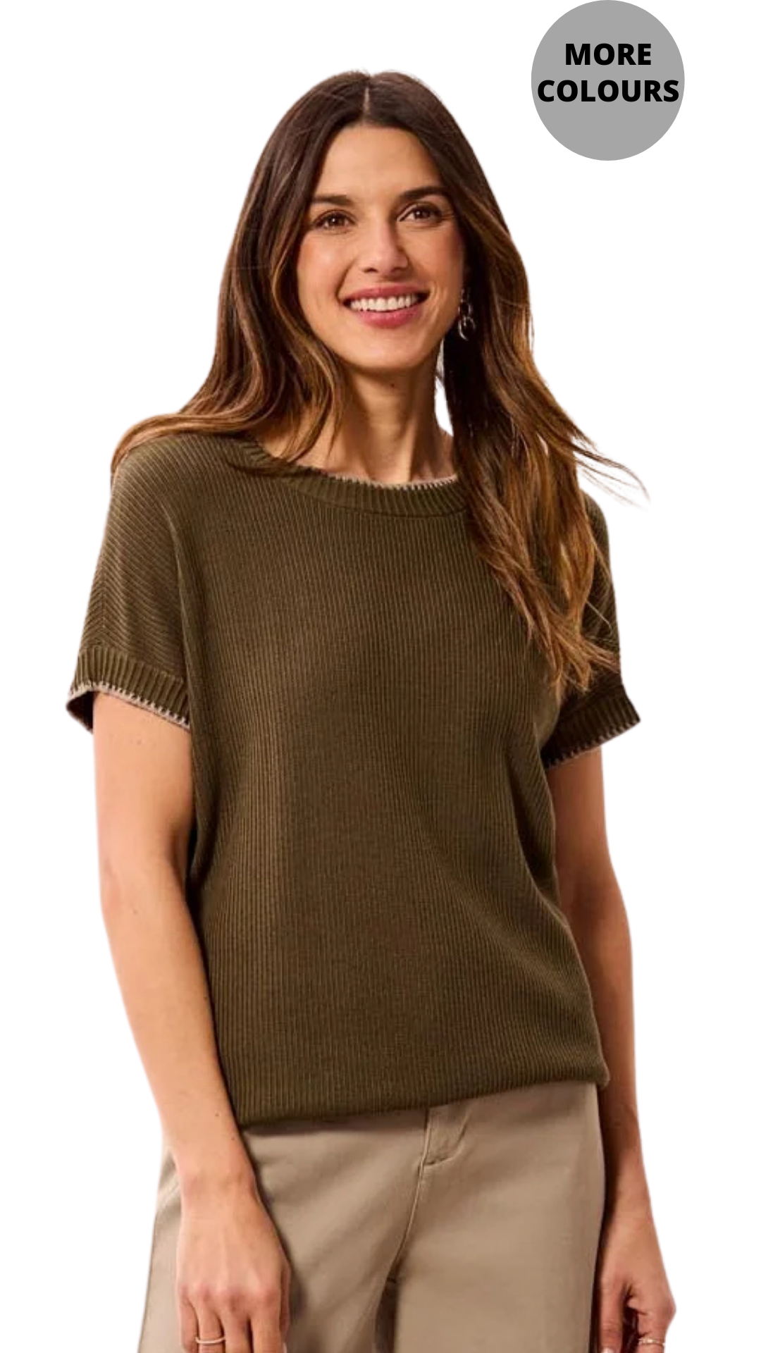 Soft Cotton Blend Cap Sleeve Topstitch Detail Top. Style TR3203O-8286