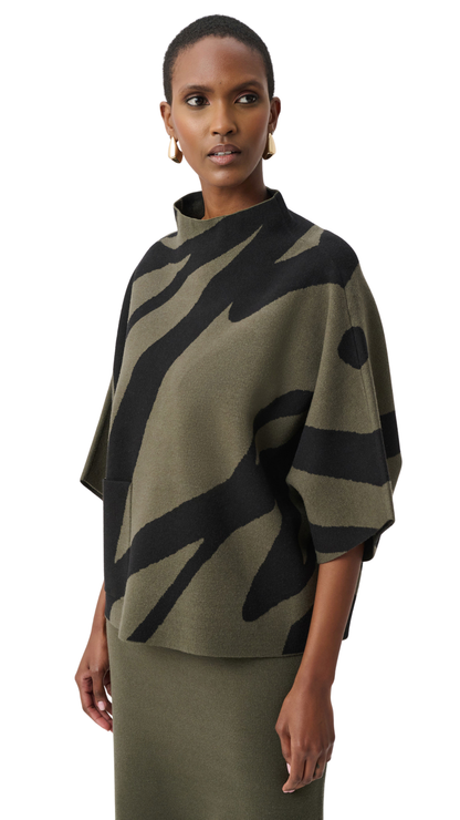 Abstract Jacquard Funnel-Neck Boxy Sweater. Style JR263936