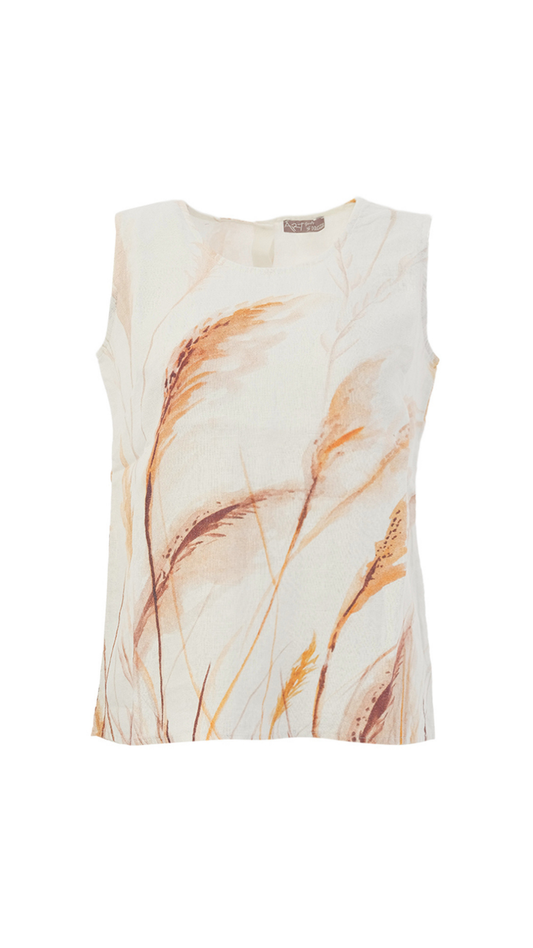 "Reeds By The Shore" Artist Print Sleeveless Linen Top. Style DOLC26750