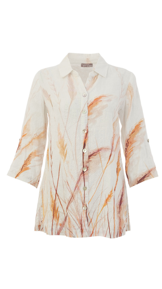 "Reeds By The Shore" Artist Print Button Up Top. Style DOLC26751