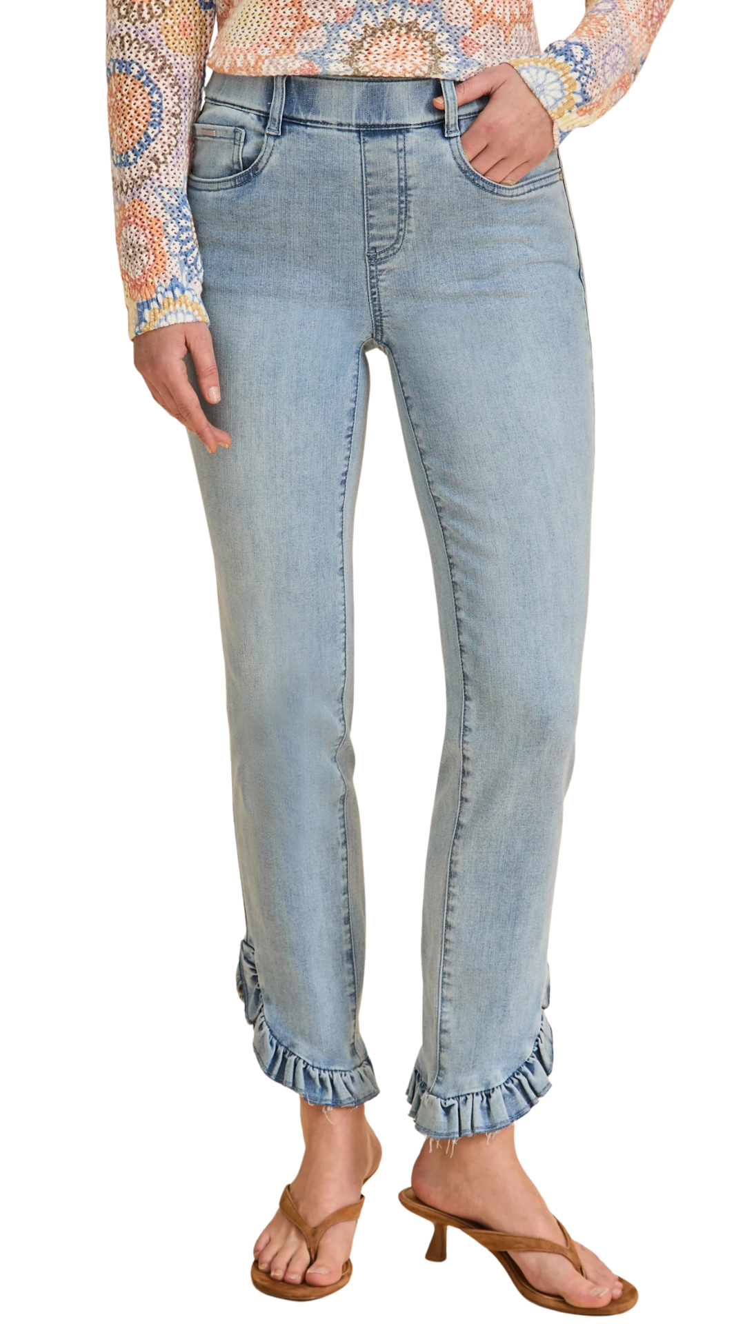 Ruffle Bottom Trim Pencil Leg Pull-On Jean. Style FD2733669S