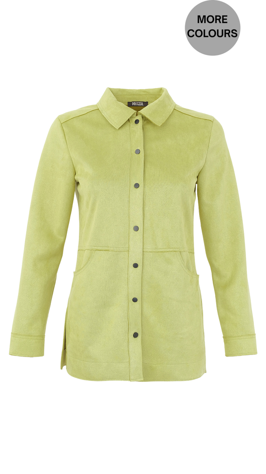 Faux Suede Snap Front Button Top. Style DOLC76250
