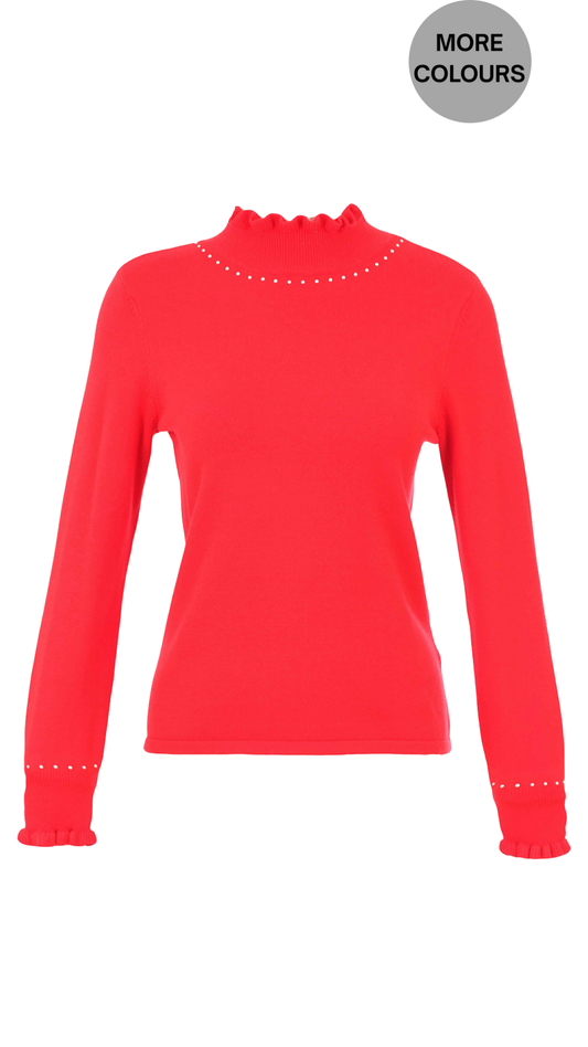 Ruffle Turtle Neck Stud Detailing Sweater. Style DOLC76300
