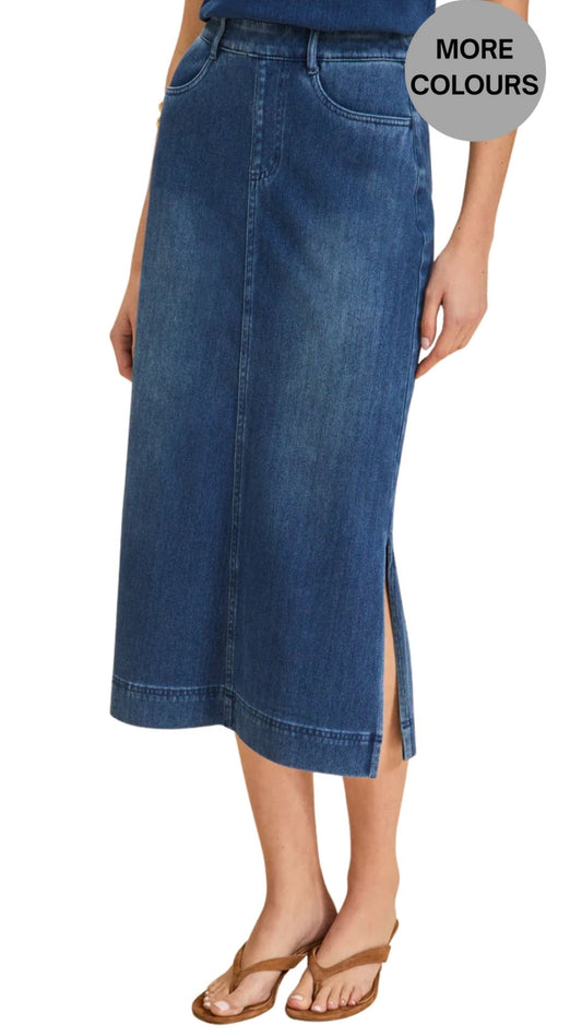 Pull-On Slits Denim Midi Length Skirt. Style FD6983131