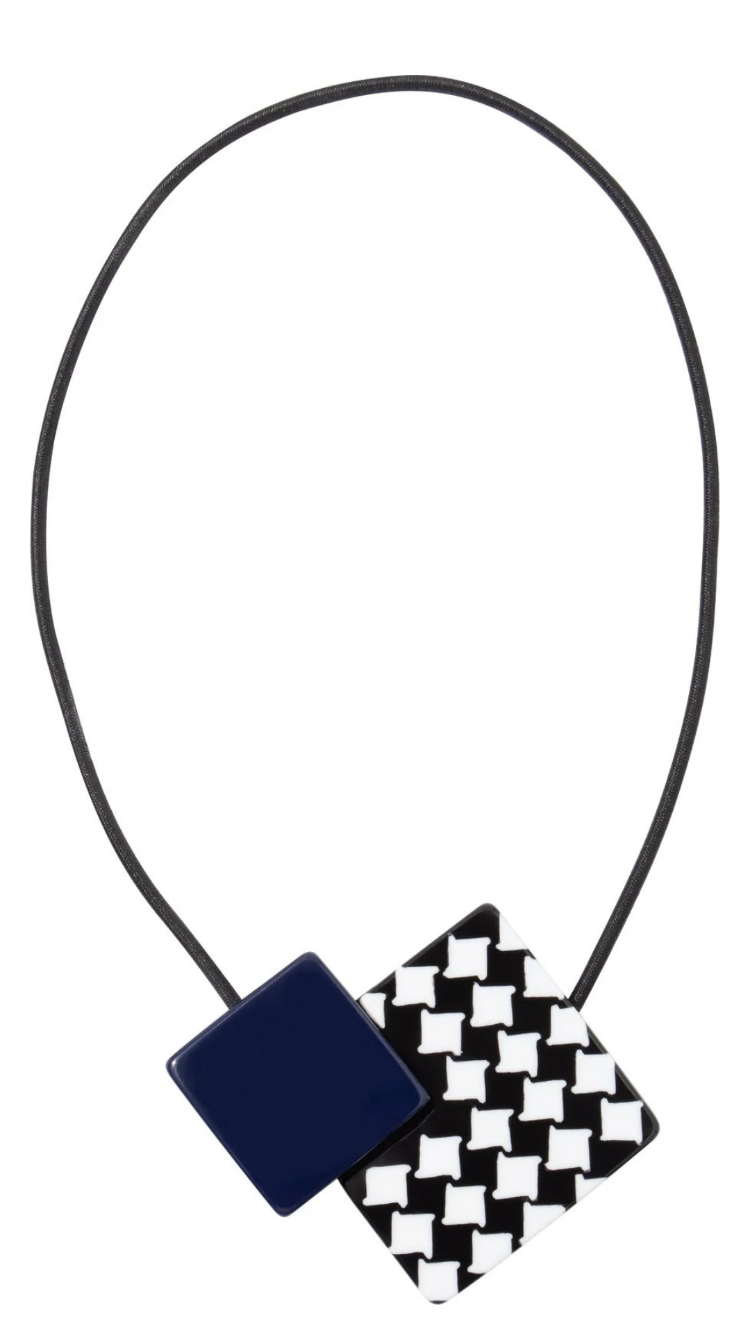 November 2 Bead Collection - Houndstooth Print Square & Small Navy Square Necklace. Style 8460101NAVYQ02