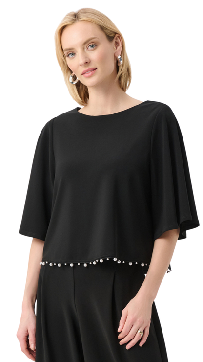 Silky Knit Flared Pearl Detail Top. Style JR263116