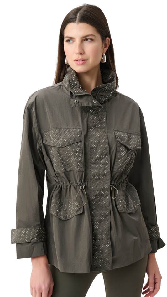 Nylon Mock-Neck Embellished Jacket. Style JR263633
