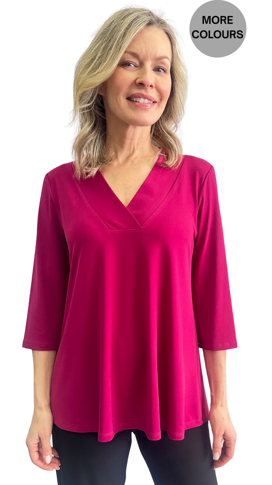 Stretchy Lightweight Solid Colour Cross-Over V-Neck Top. Style SW102348