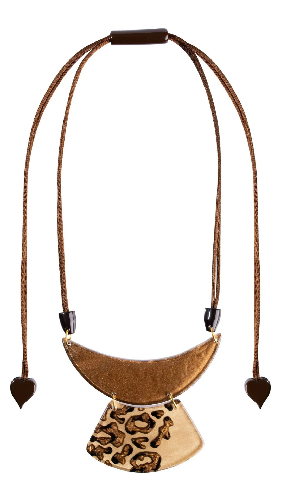 Autumn 2 Bead Collection - Brown Half Moon & Leopard Print Pendant Necklace. Style 8450101LEOPQ02