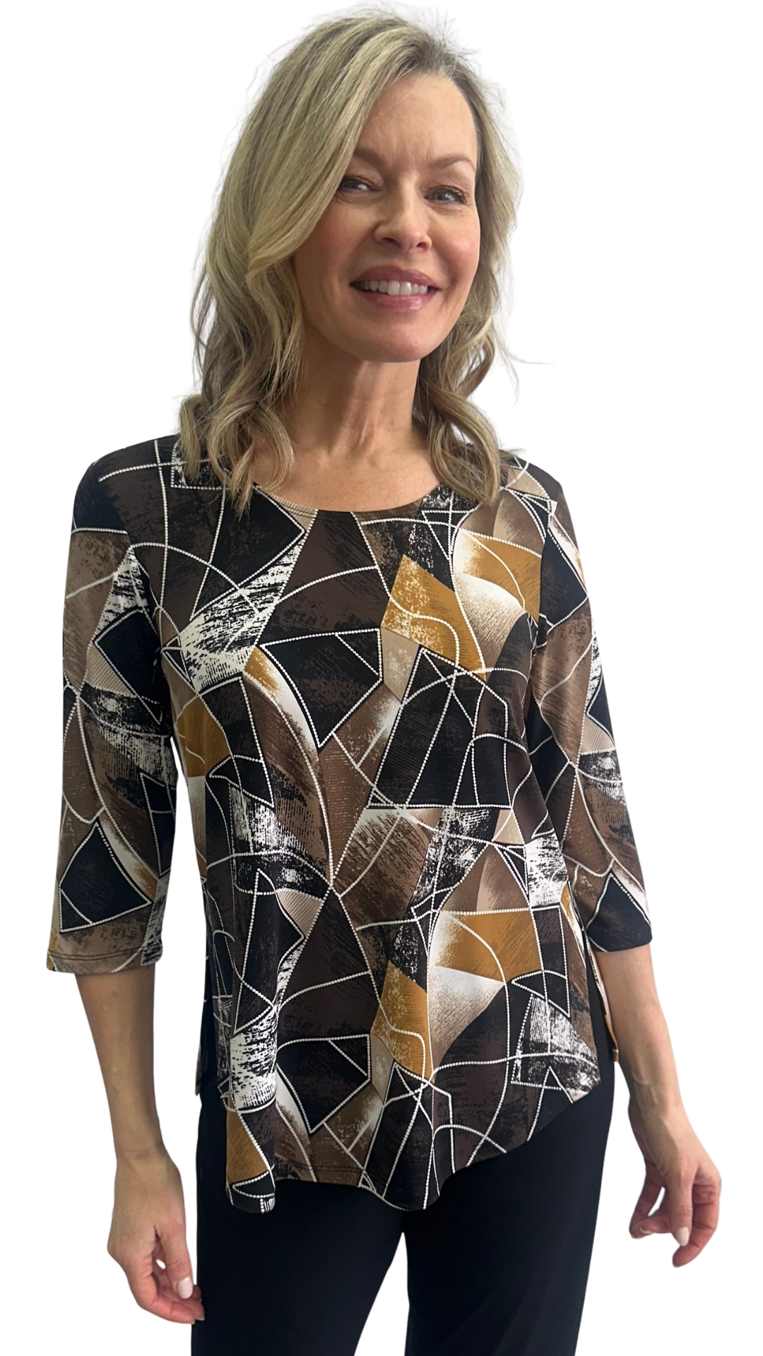 Printed Round Neck 3/4 Sleeve Top. Style SW102368