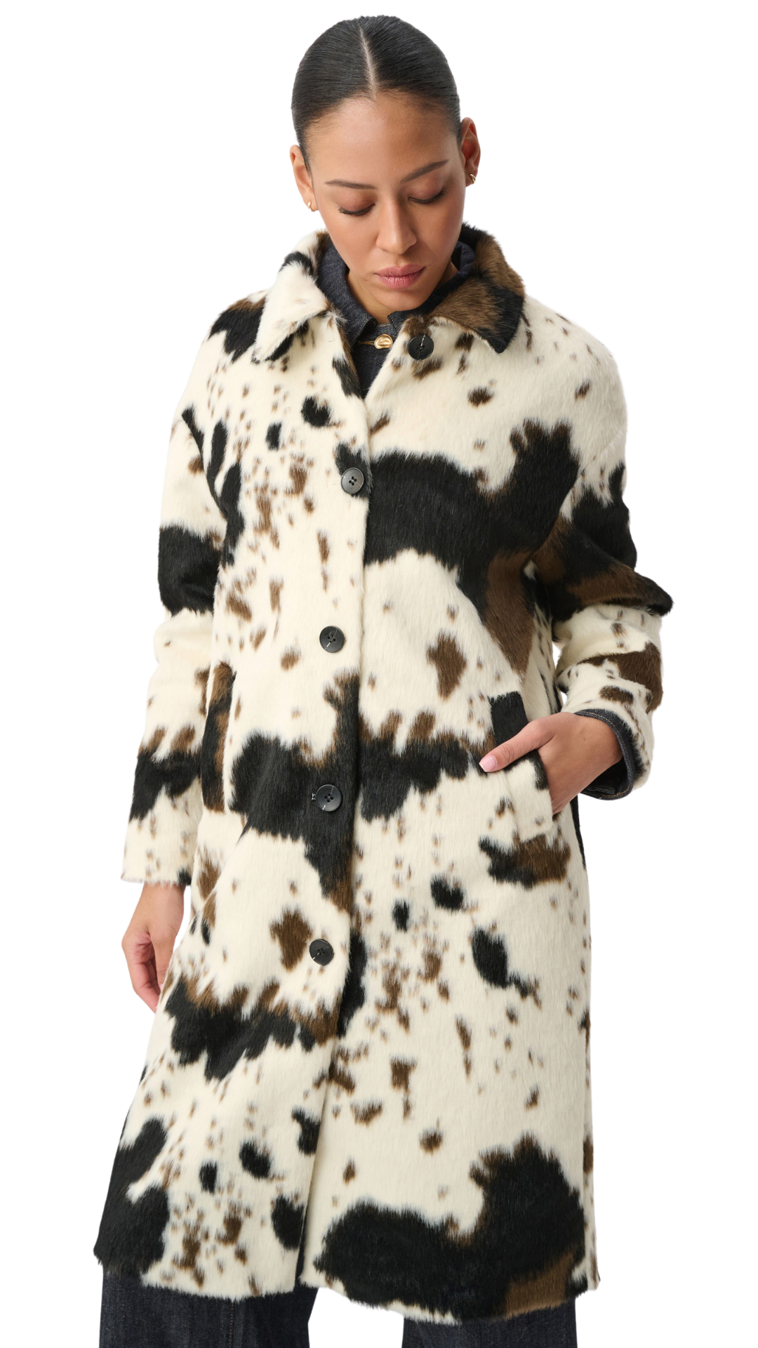 Faux Fur Cow Print Coat. Style JR264944