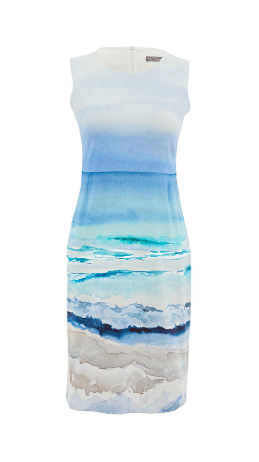 "Seascape 1" Artist Print Sleeveless Back Zip Dress. Style DOLC26615