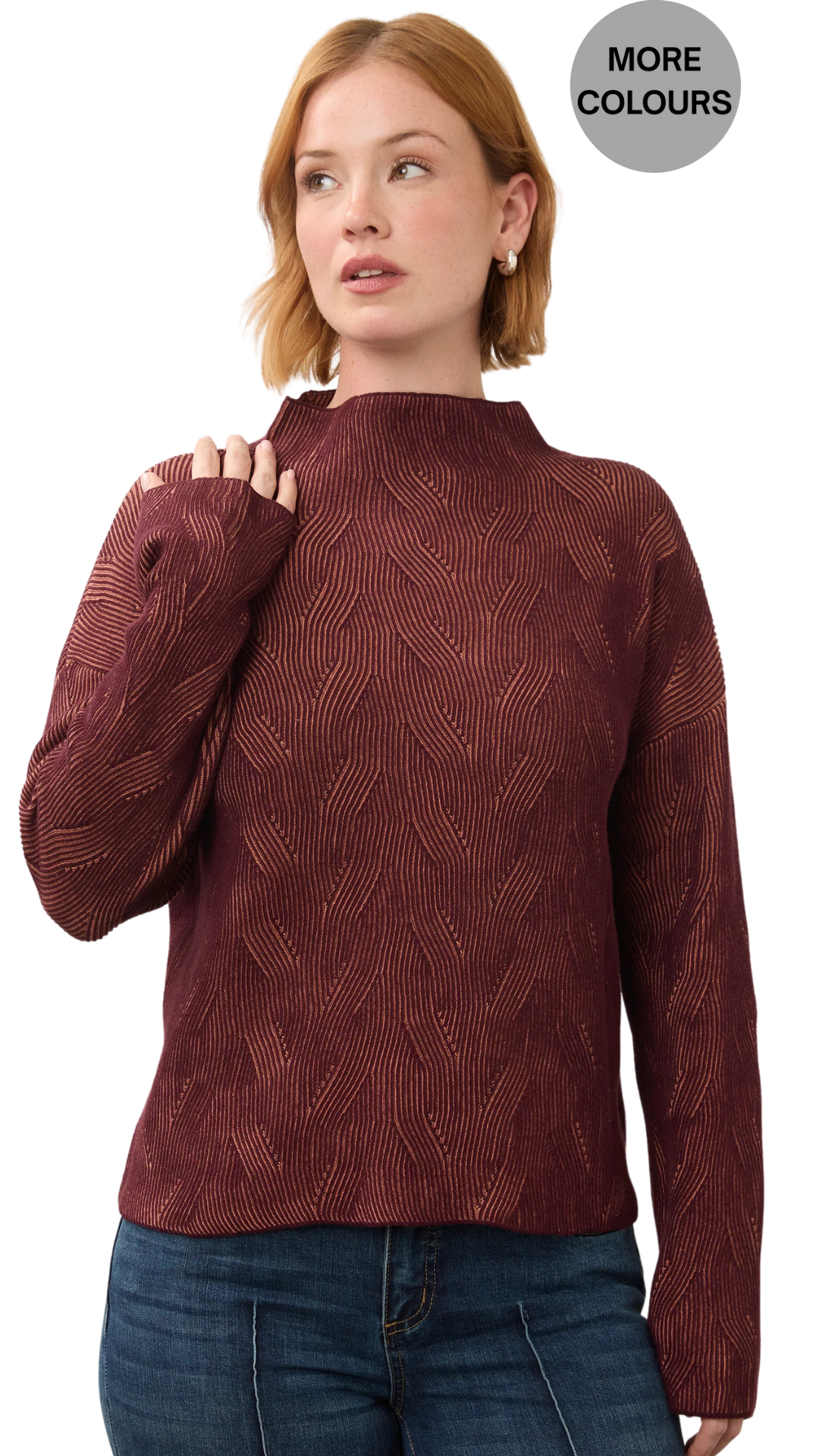 Long Sleeve Funnel Neck Textured Fabric Sweater. Style FD1048314
