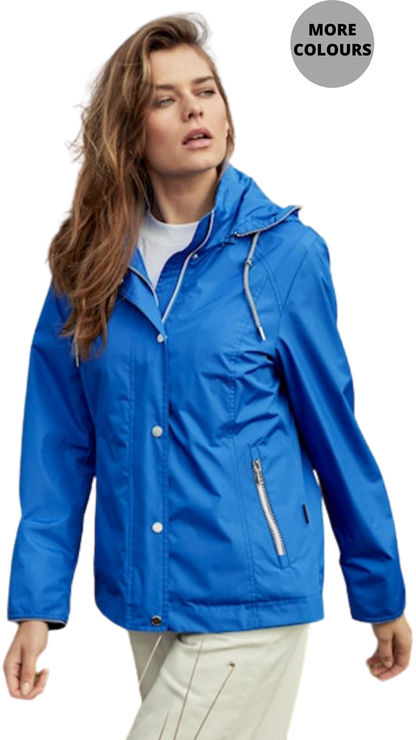 Short Hooded Striped Detail Windbreaker Jacket. Style FR444