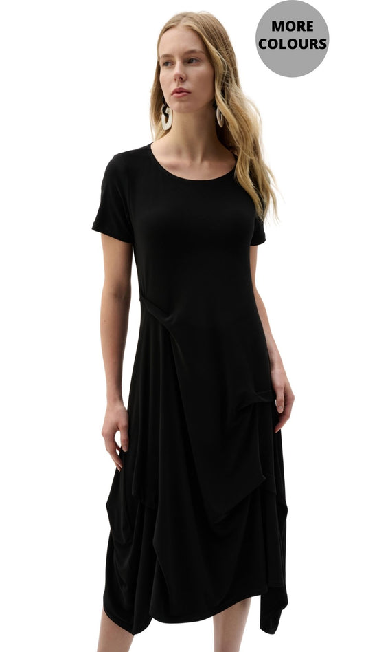 Silky Knit Boat Neck Trapeze Dress. Style JR262032