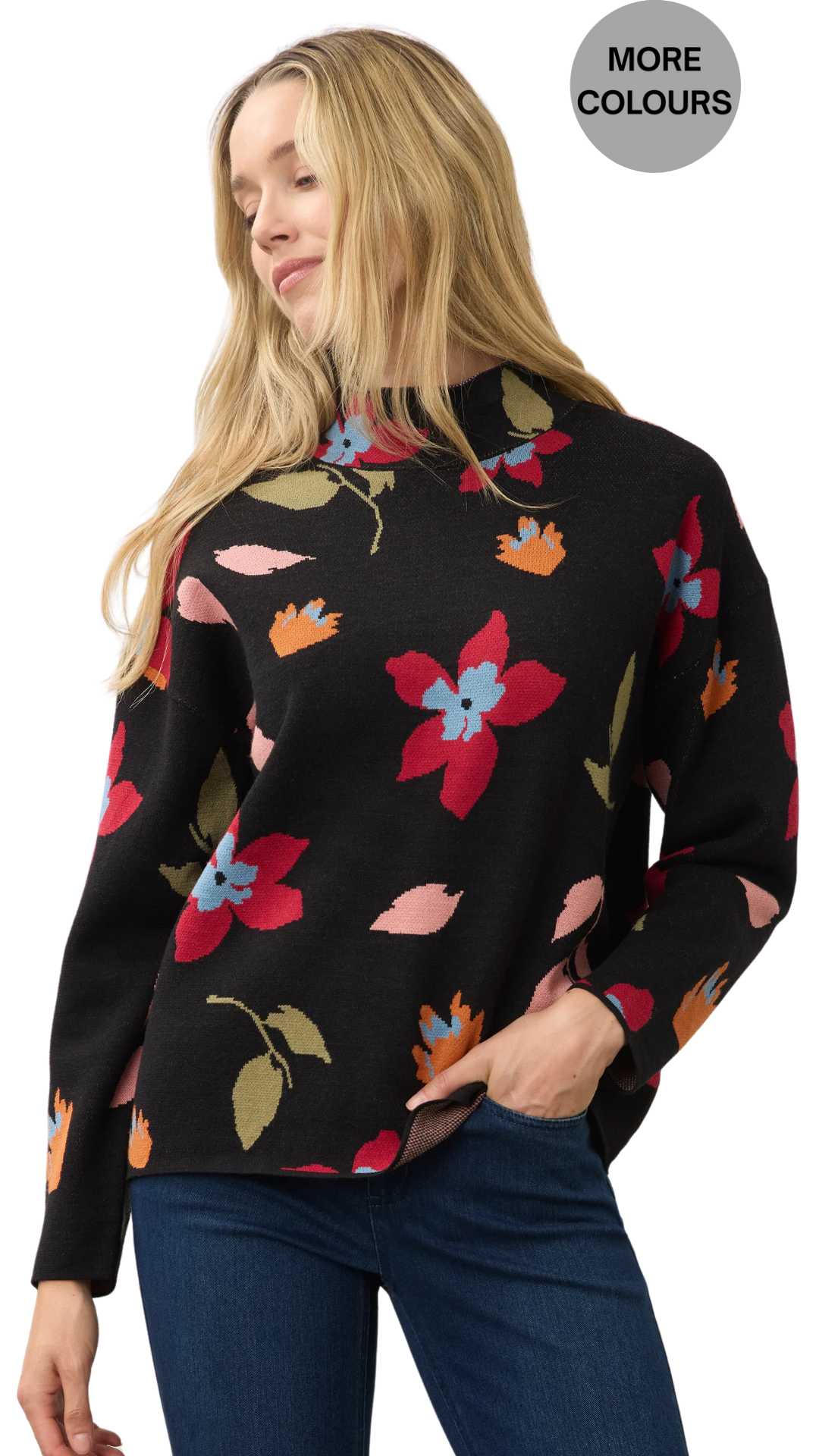 Mock Neck Long Sleeve Printed Sweater. Style FD1301535
