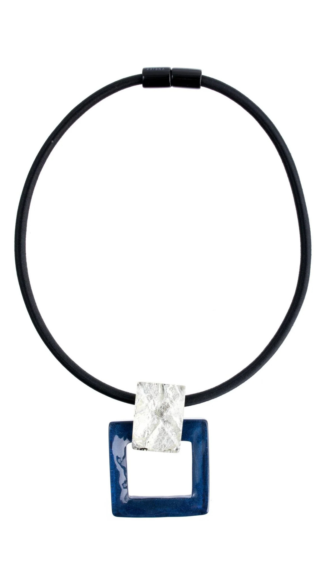 Lumi 2 Bead Collection - Navy Hollow Square & Solid Small Silver Square Necklace. Style 6460150SNAVQ02