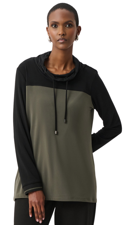 Silky Knit Color Block Funnel-Neck Tunic. Style JR263618