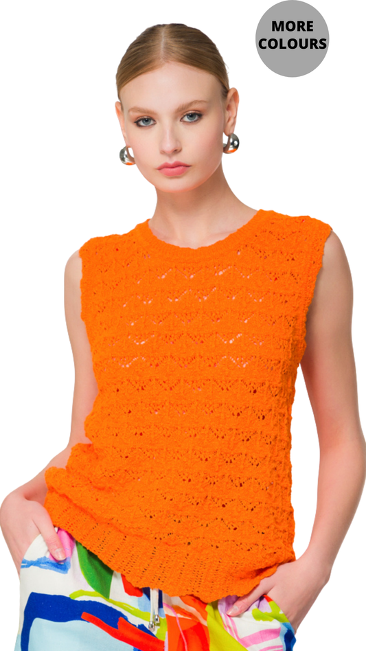 Scalloped Trim Solid Colour Crochet Tank. Style EW36009