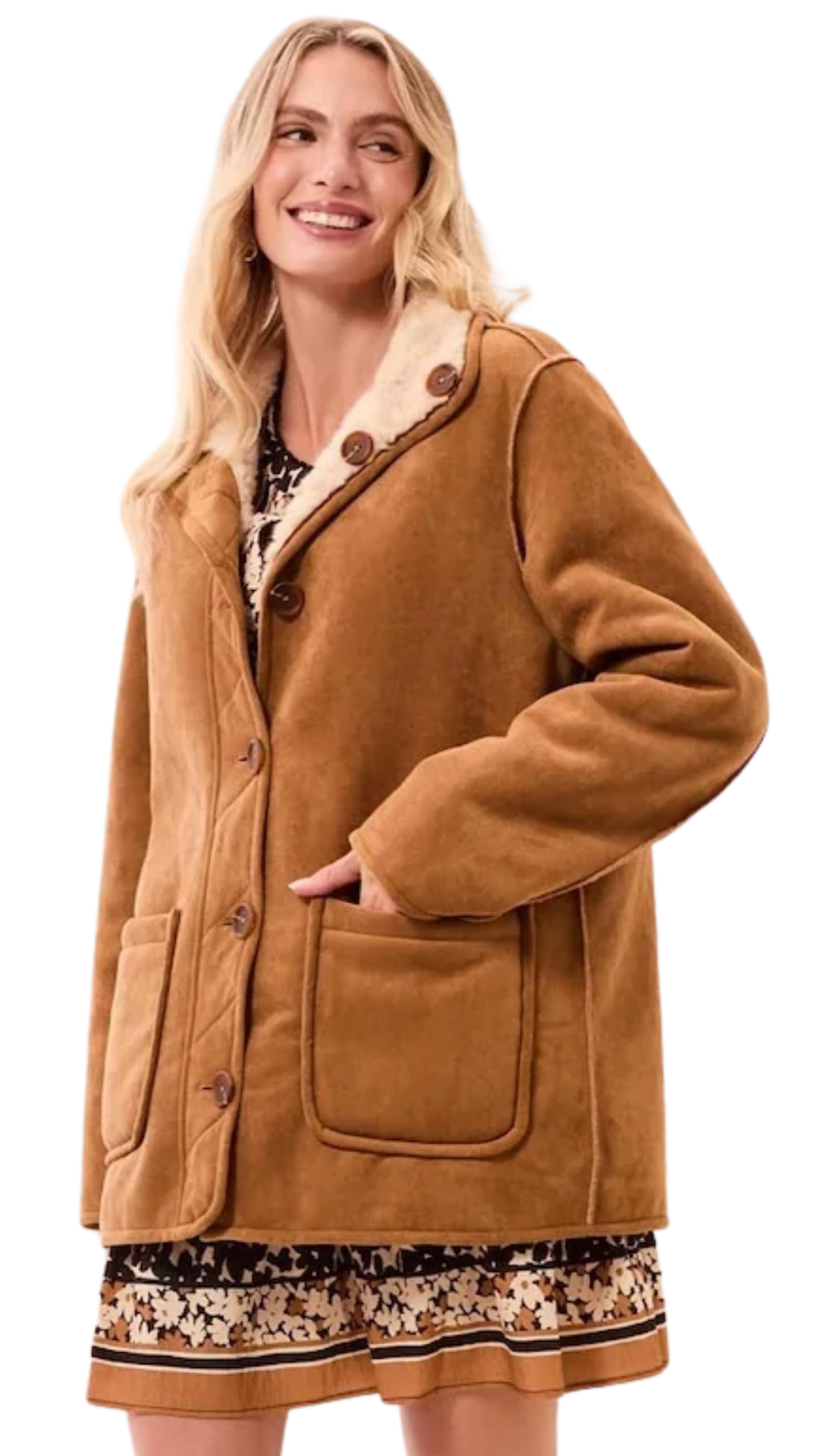 Reversible Faux Fur & Suede Button Front Coat. Style TR3239O-8545