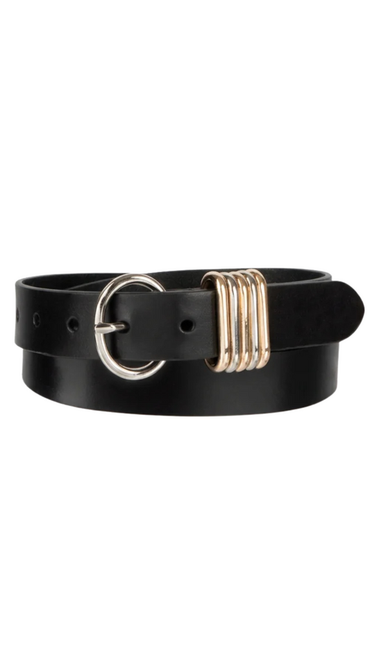 Gold & Nickel Loop Buckle Leather Belt. Style TR13T1010001