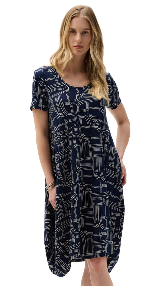 Scoop Neck Geometric Cocoon Dress. Style JR262135