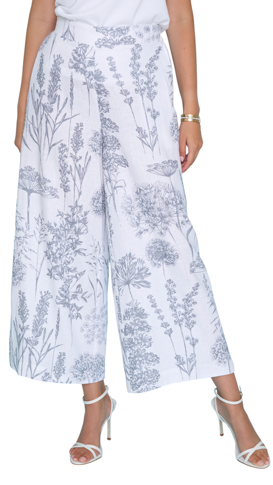 Pull-On Wide Leg Cropped Plant Print Pants. Style PYZM053YX