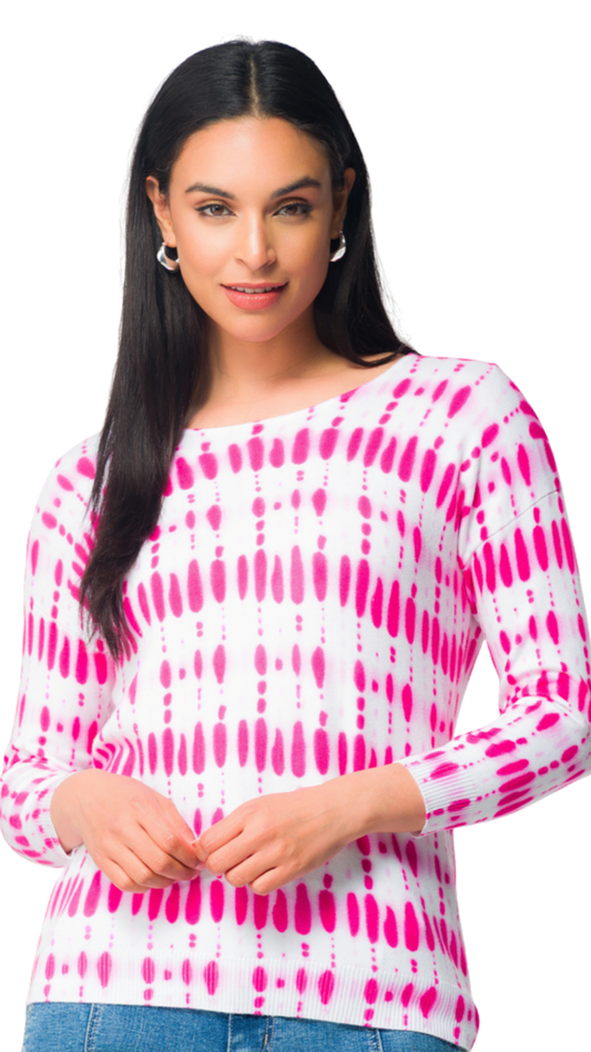 Lightweight Tye Dye Round Neck 3/4 Sleeve Top. Style EW36058