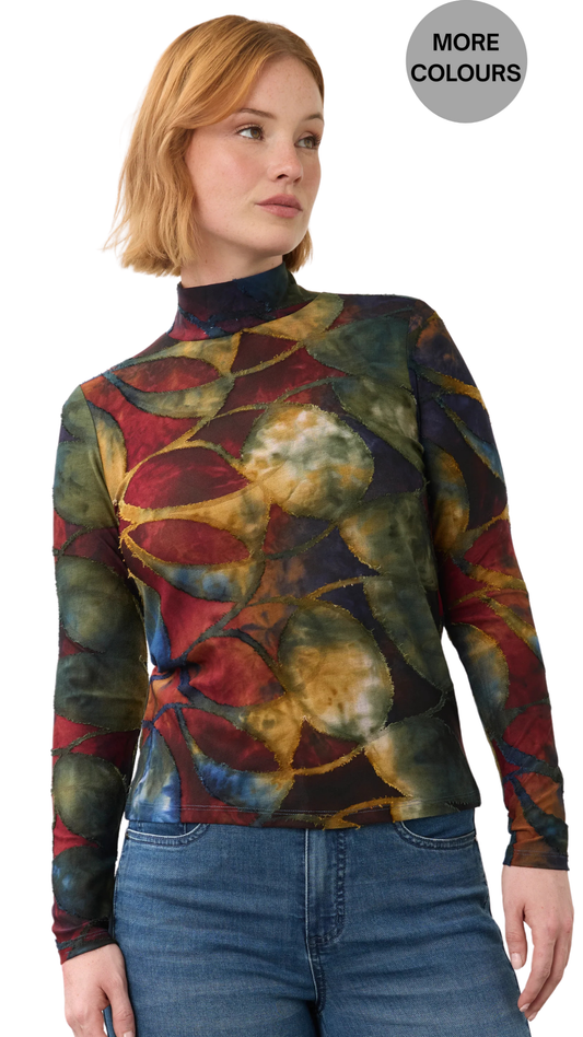 Long Sleeve Abstract Print Mock Neck Top. Style FD3642126