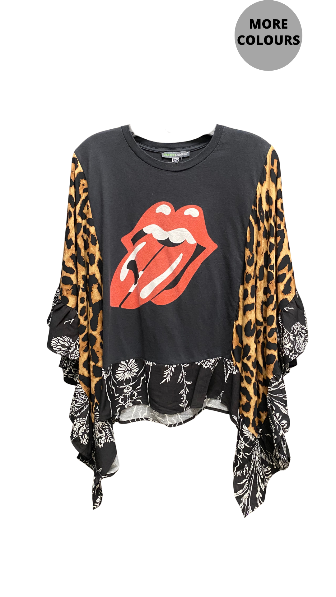Band & Leopard Print Ruffle Poncho Sleeve Top. Style SHNP5768-LEOP