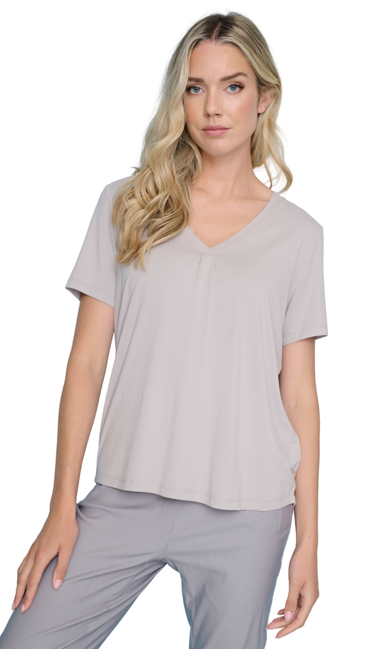 V-Neck Cross Over Trim Short Sleeve Top. Style PYZJ773