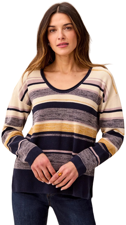 Striped Waffle Knit Cotton Sweater. Style TR2254O-576