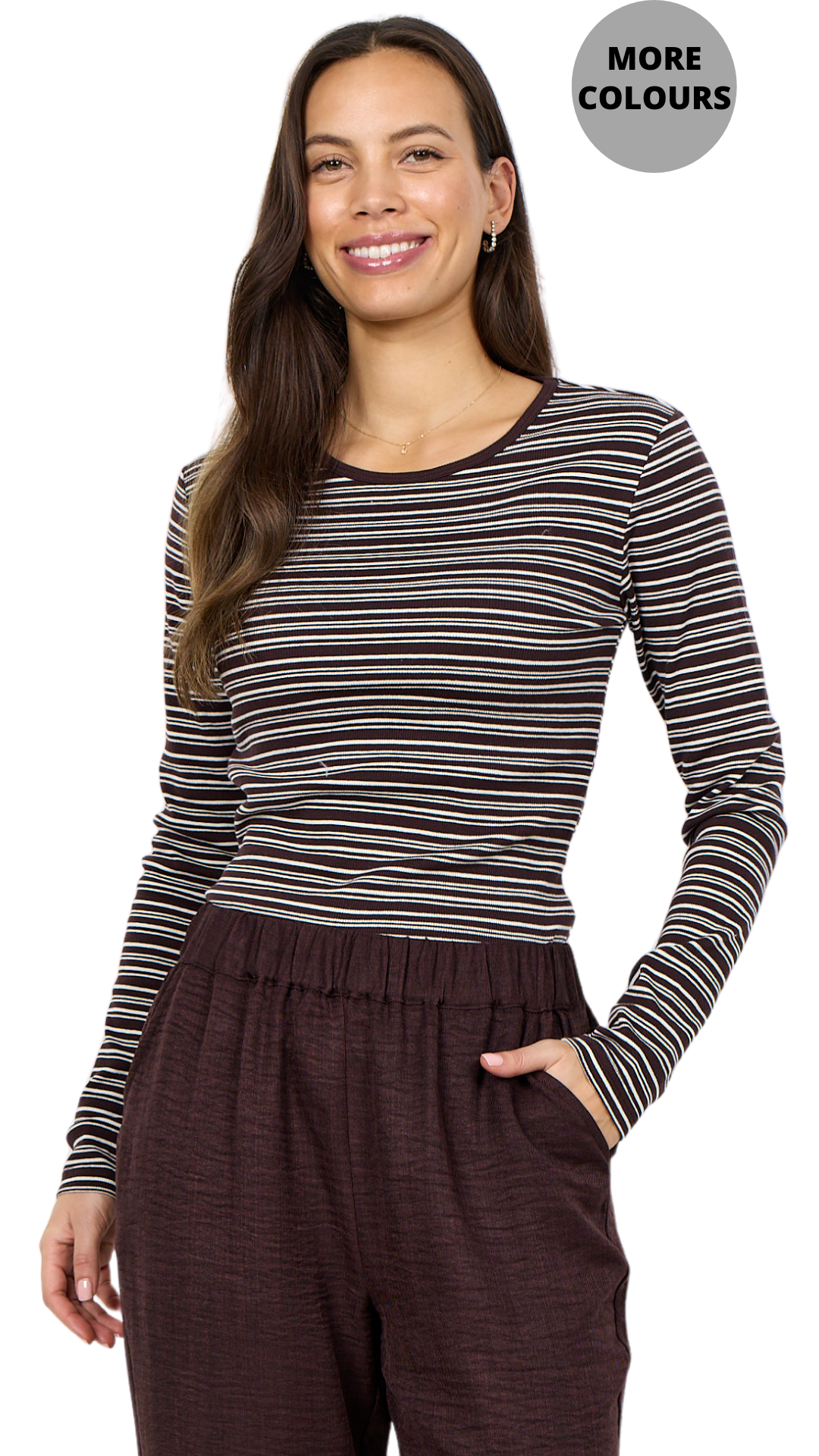 Long Sleeve Round Neck Striped Ribbed Top. Style SOYA27808
