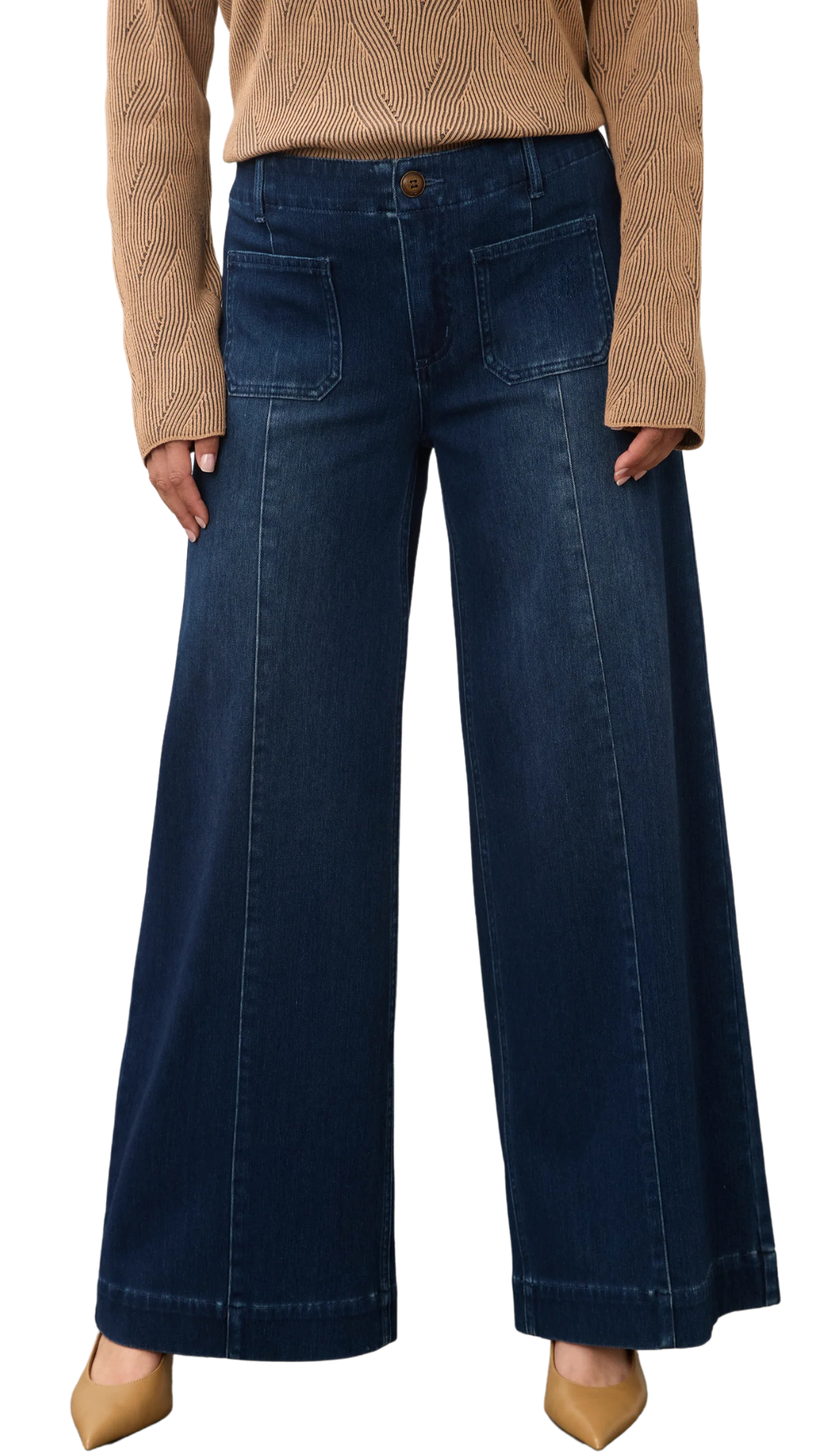 Patch Pockets Center Seam Wide Leg Jean. Style FD2173131