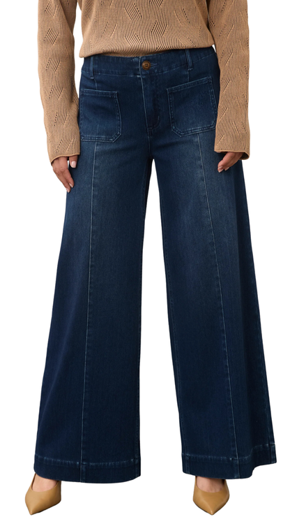 Patch Pockets Center Seam Wide Leg Jean. Style FD2173131