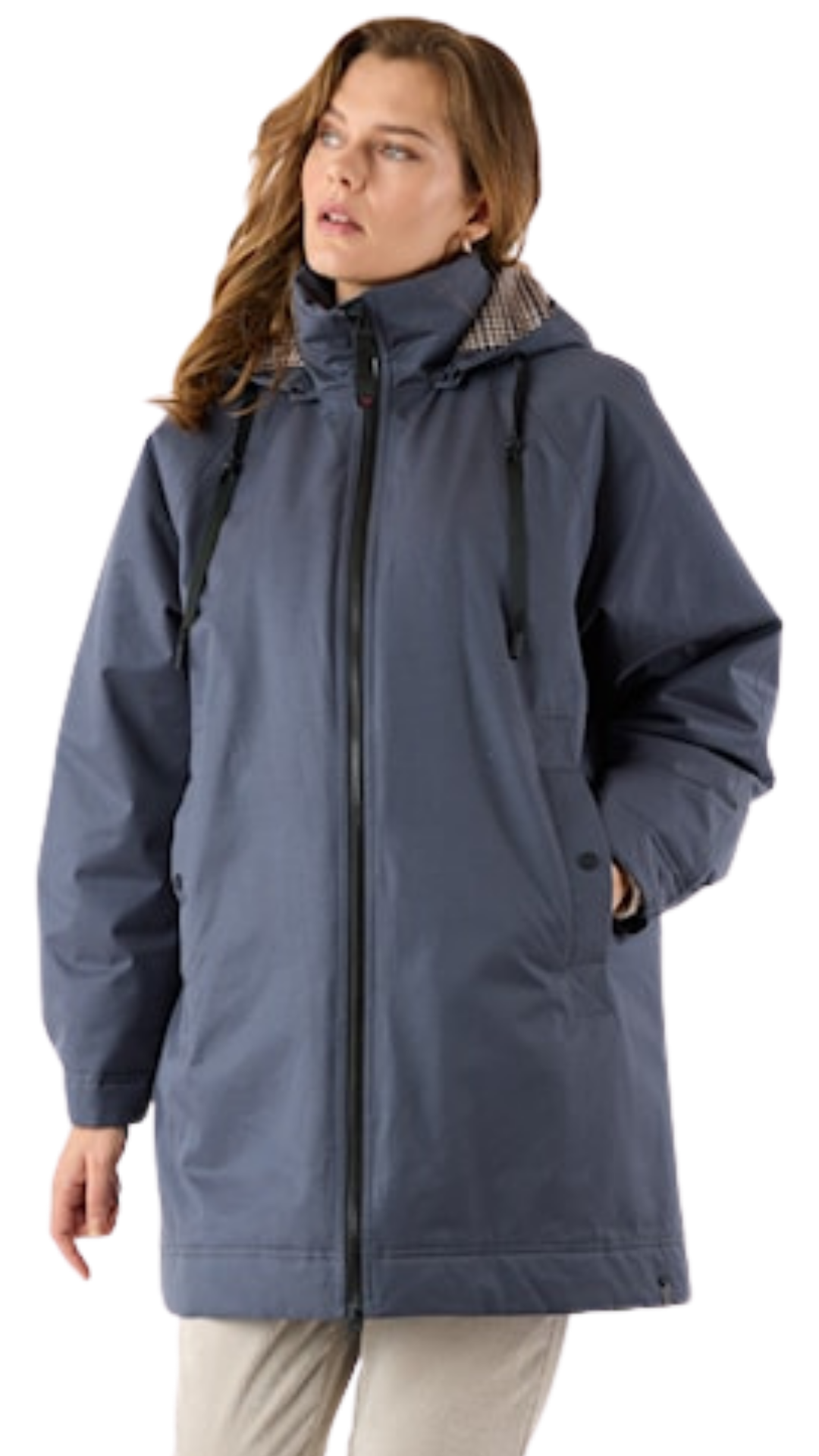 Removable Houndstooth Printed Hood Zip Front Jacket. Style FR562