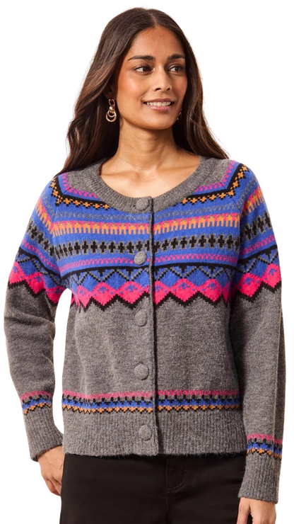Fair Isle Button Front Sweater Cardigan. Style TR2312O-3814