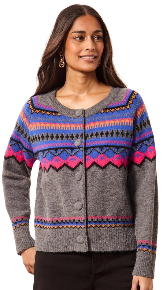 Fair Isle Button Front Sweater Cardigan. Style TR2312O-3814