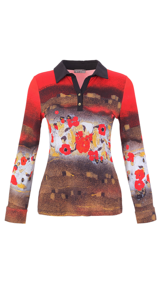 "Ramo De Nubes Rojas" Artist Print Collared Blouse. Style DOLC76631