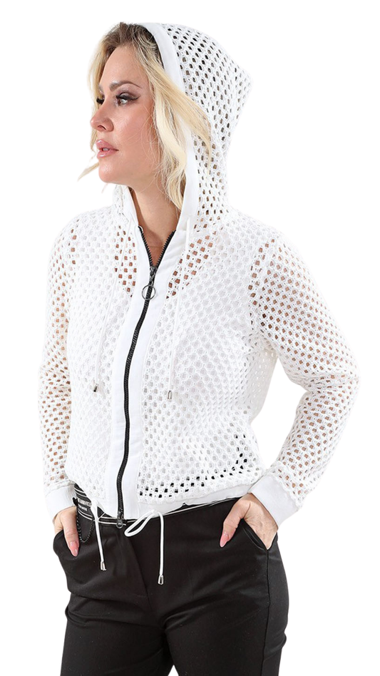 Crochet Knit Zipper Front Hooded Sweater. Style MT26S179