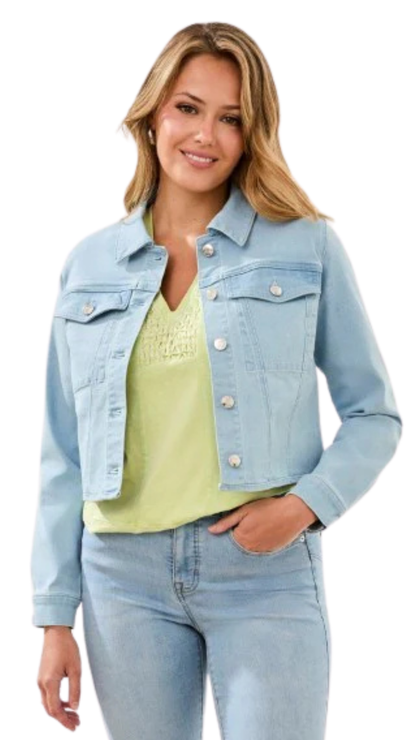 Cropped Button Front Denim Jacket. Style TR6150O-4960
