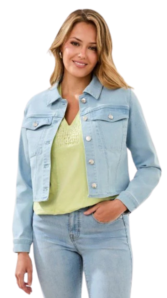 Cropped Button Front Denim Jacket. Style TR6150O-4960