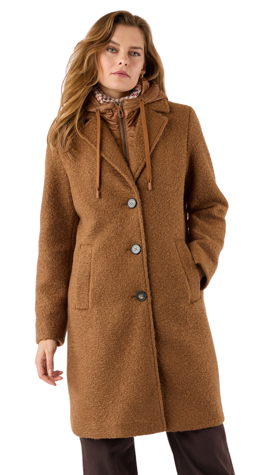 Hooded Boucle Longline with Quilted Puffer Insert Coat. Style FR591