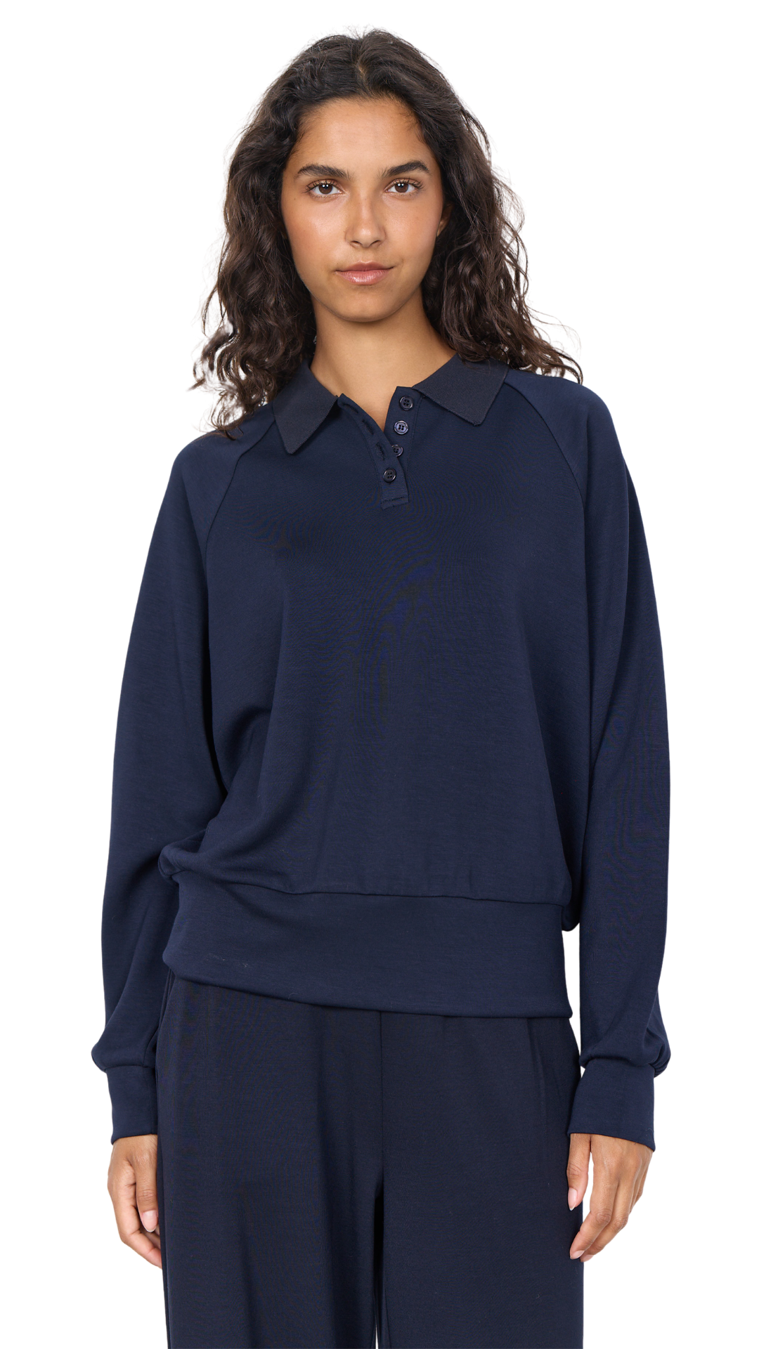 Long Sleeve Collared 1/2 Button-Up Neck Top. Style SOYA27856