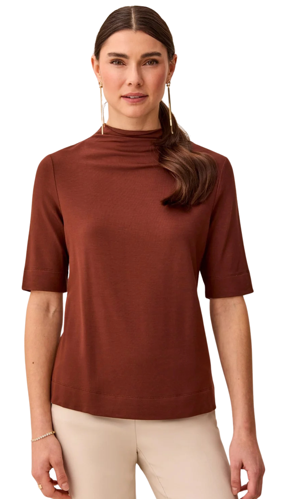 Funnel Neck Short Sleeve Top. Style TR6300O-2422