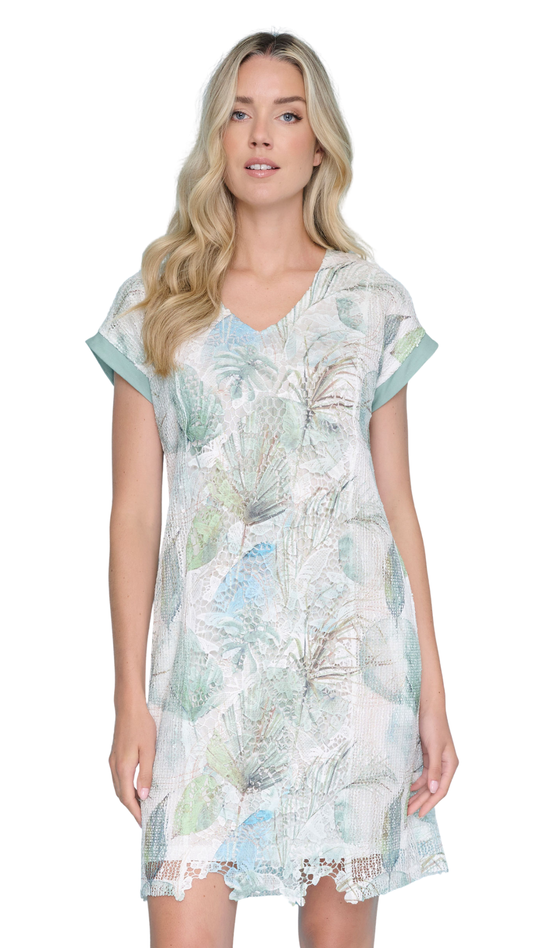 Lace & Mesh Top Layer Cap Sleeve Midi Dress. Style PYZC605DC