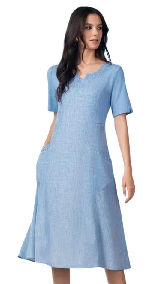 Mixed Fabric Short Sleeve A-Line Dress. Style ALS47060