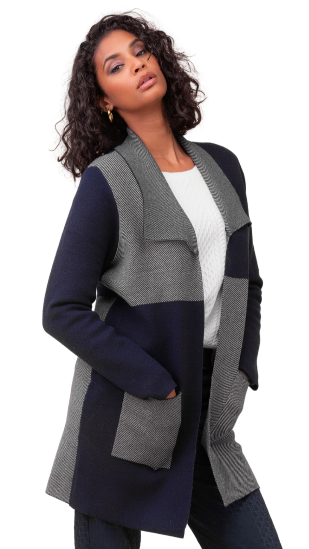Colour Block Open Front Cardigan. Style ALSA48109