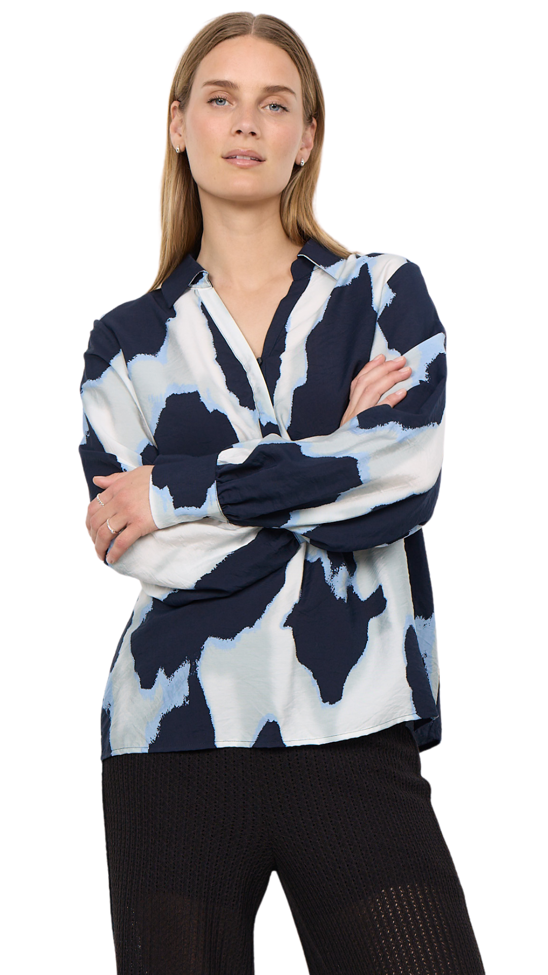 Collared Long Sleeve 1/2 Button Blouse. Style SOYA41880