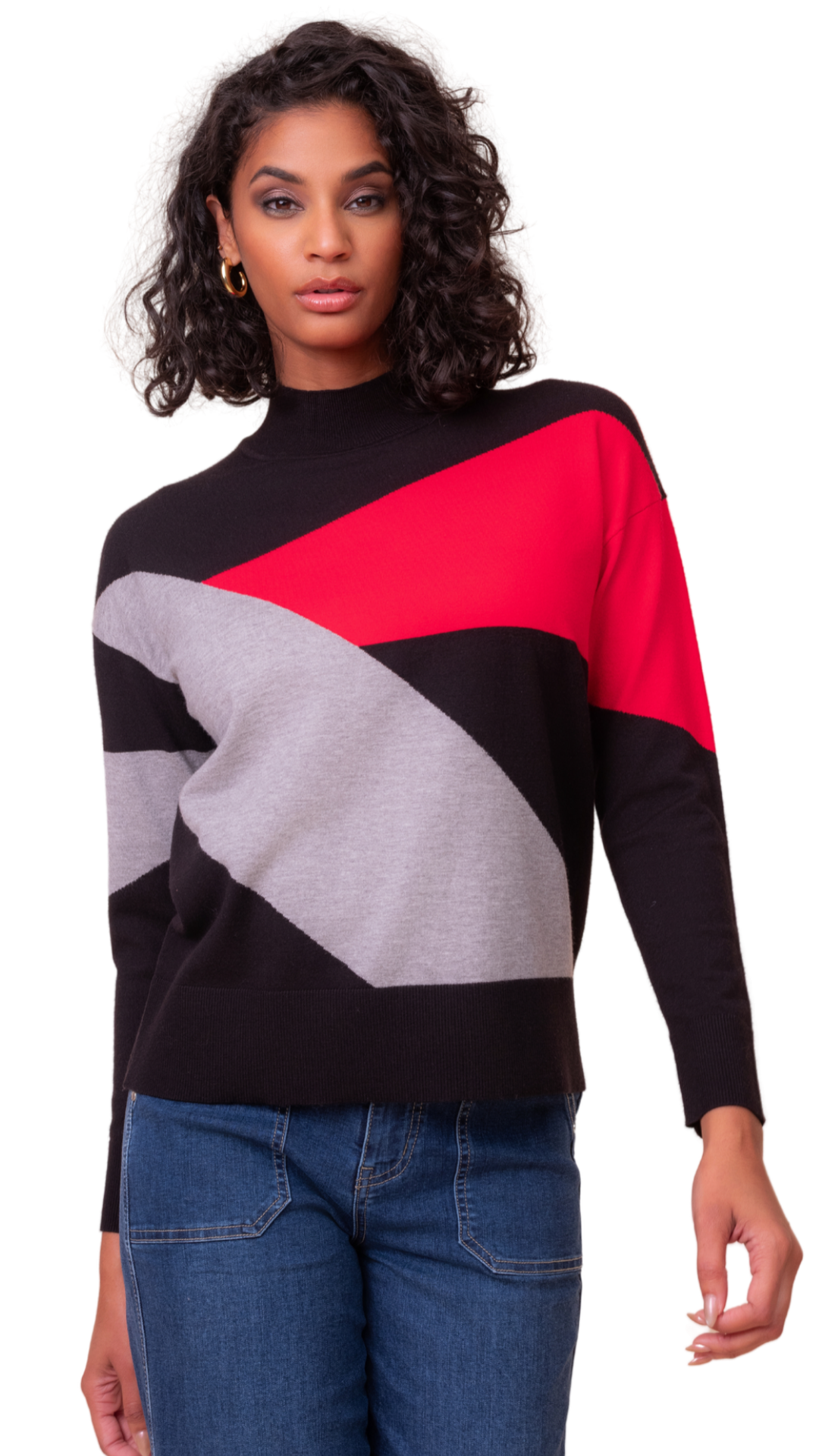 Mock Neck Colour Block Sweater. Style ALSA48052